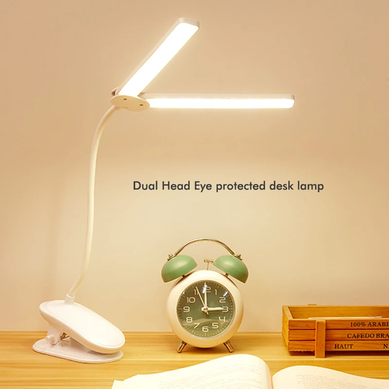 Lâmpada de Mesa Clipe na Lâmpada para Escritório e Computador Braçadeira Dupla Cabeça Flexível Gooseneck Toque Escurecimento Usb Carregamento Led