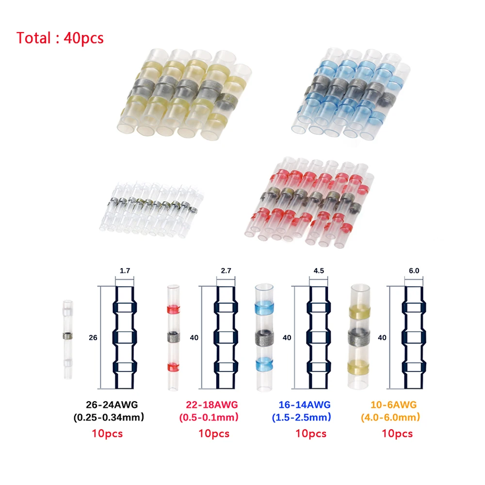 

50pcs Heat Shrink Solder Seal Wire Connectors Butt Connectors Solder Connector Kit Automotive Marine Insulated Kit