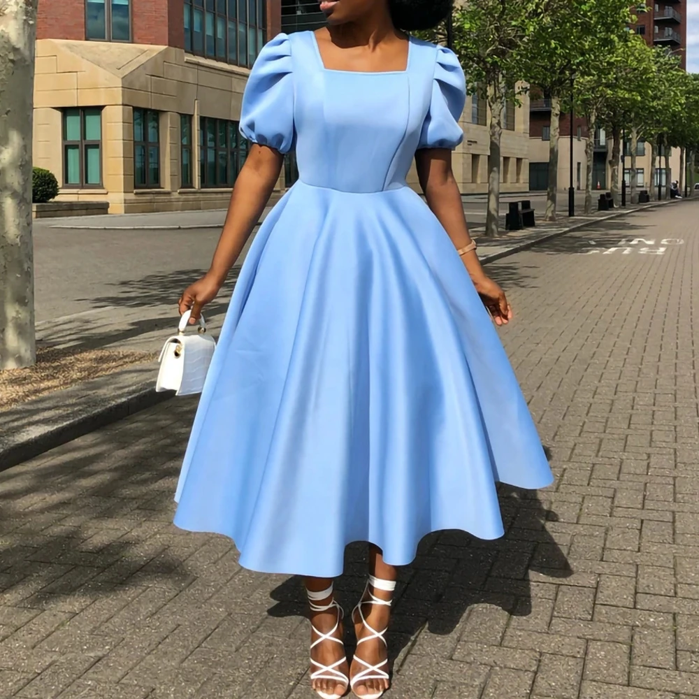 

Summer Autumn Africa Clothing Short Sleeve Dress African Dresses For Women Sexy Square Collar Slim Dress Office Lady Party