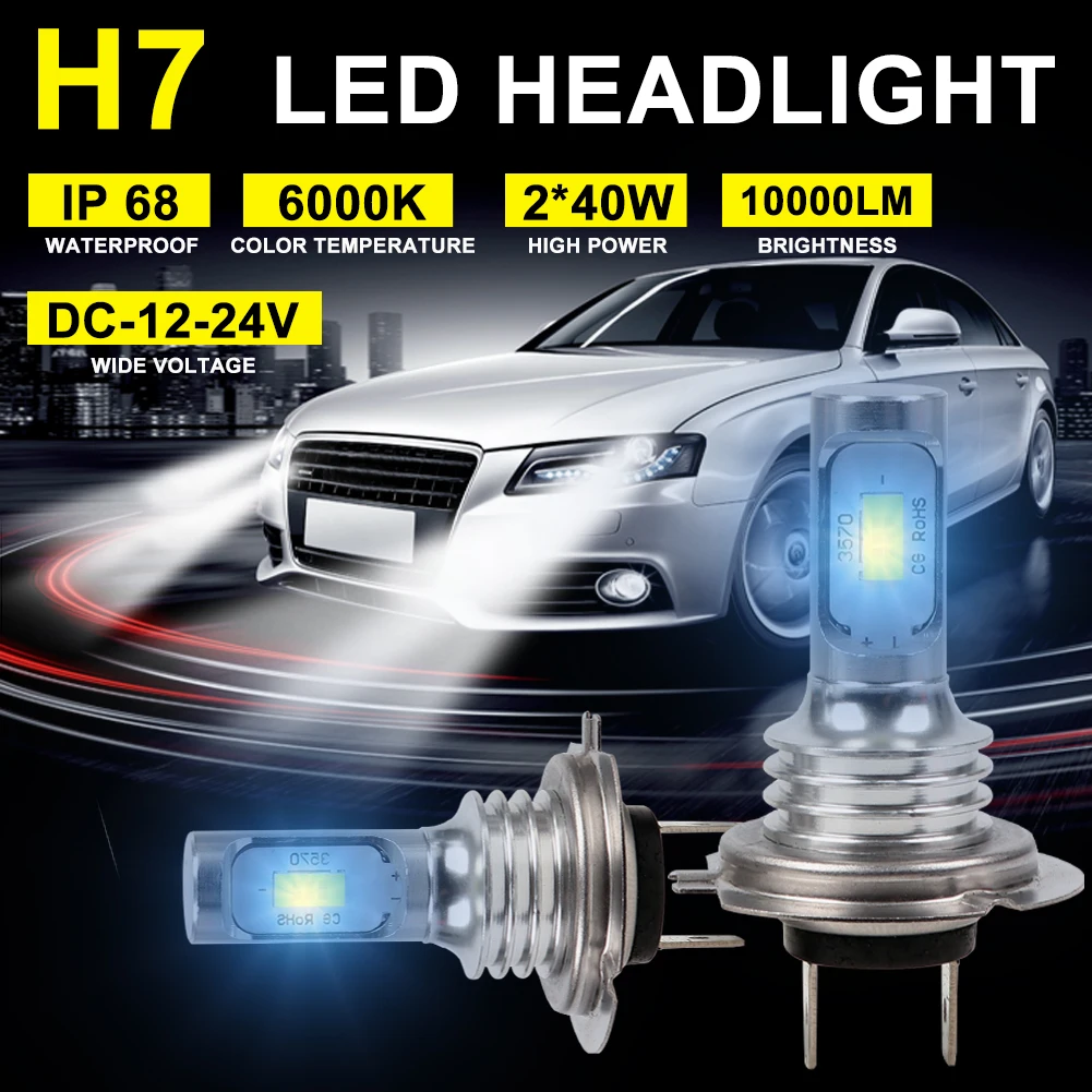 H7 LED Car Headlight LED Bulb 80W 10000LM High Lumen Auto Lamps Canbus LedFog Light 6000K White IP68 Waterproof Car Accessories