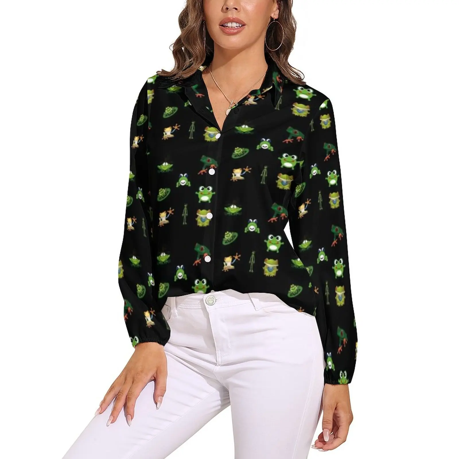 

Funny Frog Blouse Female Cute Cartoon Forgs Lovers Casual Loose Blouses Long-Sleeve Funny Shirts Custom Clothing Big Size 3XL