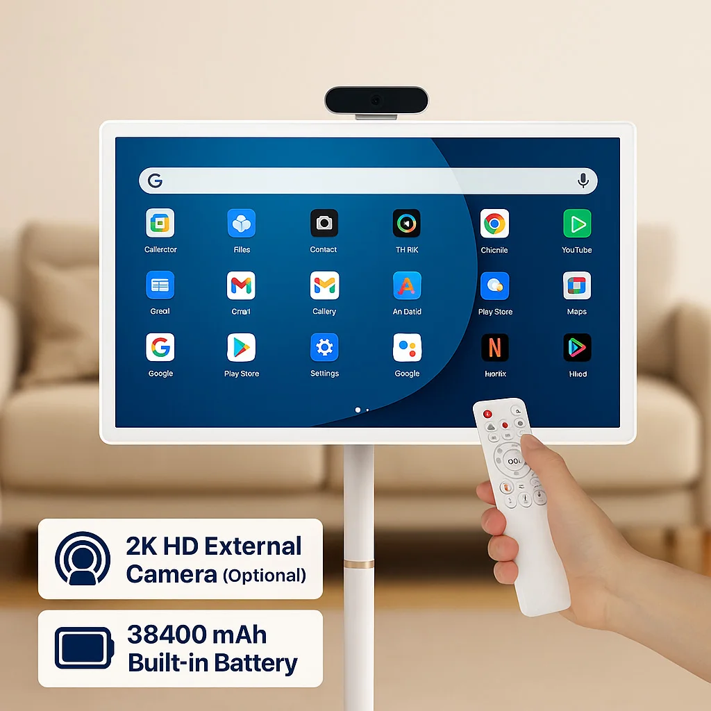 Фото 32-дюймовый Android 15 Smart TV, напольная подставка для планшета 6G+128G с пультом дистанционного управления, видеозвонок с камерой 2K, встроенный аккумулятор емкостью 148 Вт №5