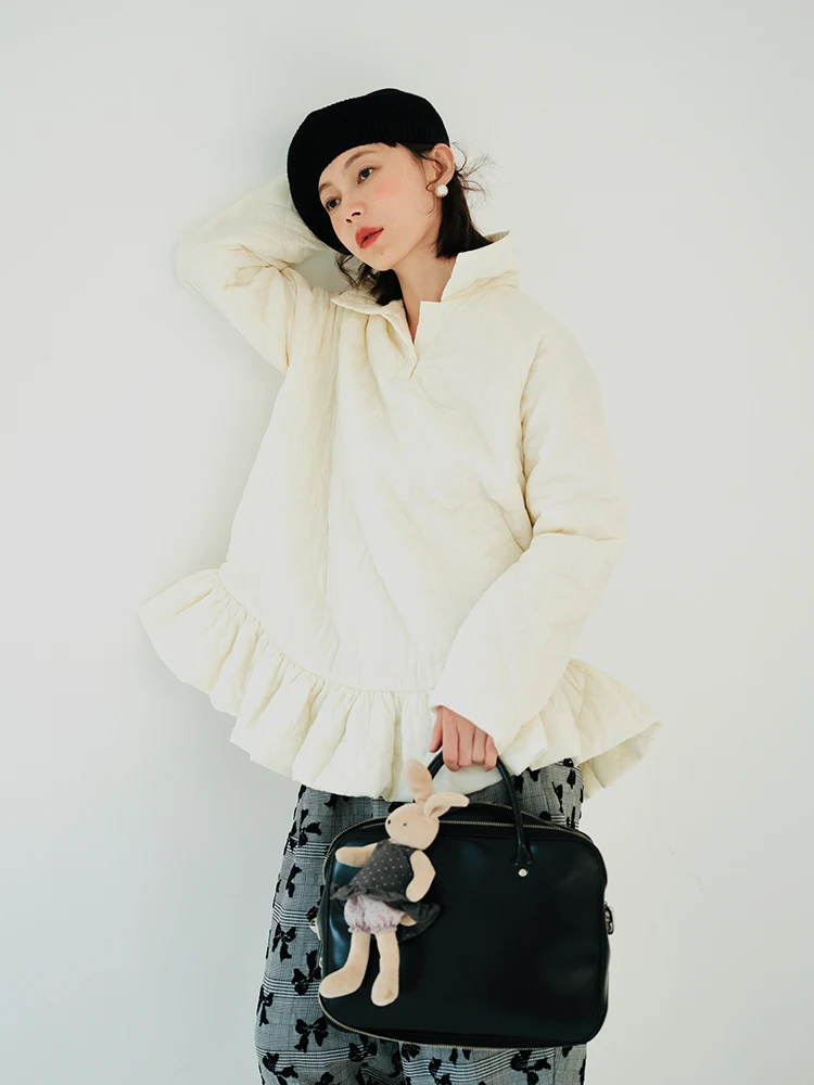 imakokoni original design warm thick coat hooded cotton jacket black casual personality long sleeve top winter women's wear