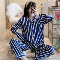 3xl 8xl large size stain pajamas set for women autumn new striped long sleeve top and pants plus size sleepwear for fat women