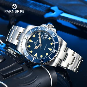 Parnsrpe Ceramic Rotating Bezel Stainless Steel Bracelet Automatic Movement Men's Watch 40mm Blue Lu