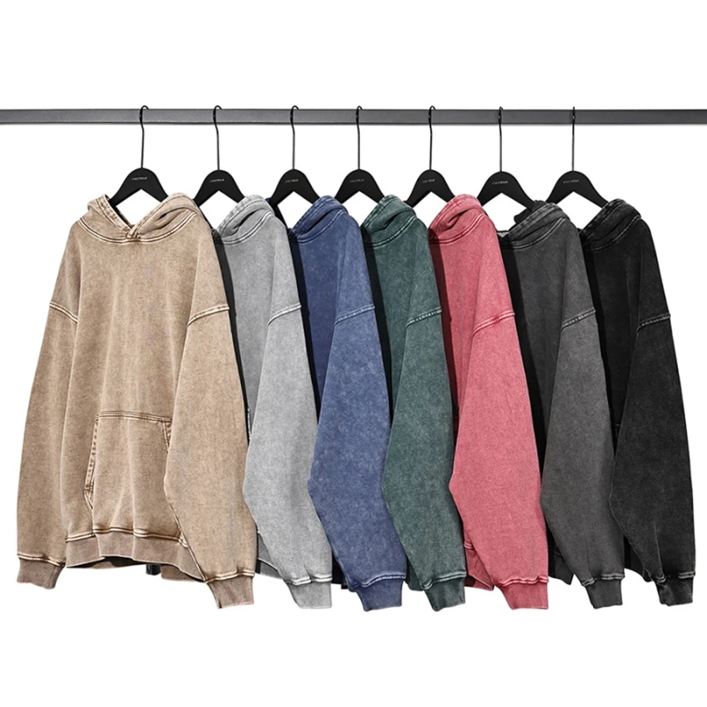 Мужская хлопковая толстовка оверсайз с капюшоном в стиле ретро