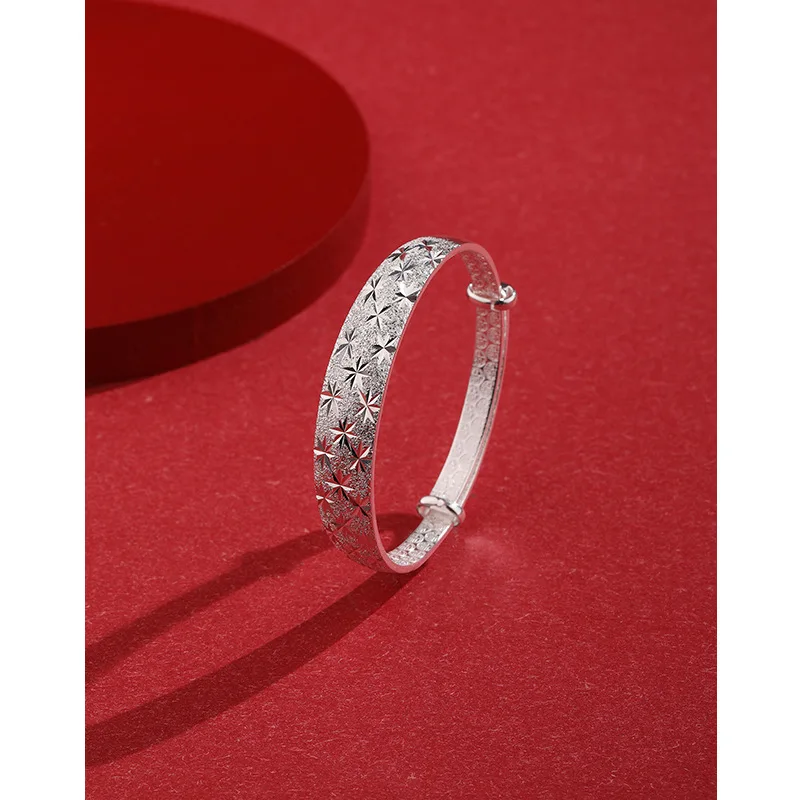 

Full Sky Star Silver Bracelet 999 Sterling Silver Mother's Matte Wide Face Silver Bracelet