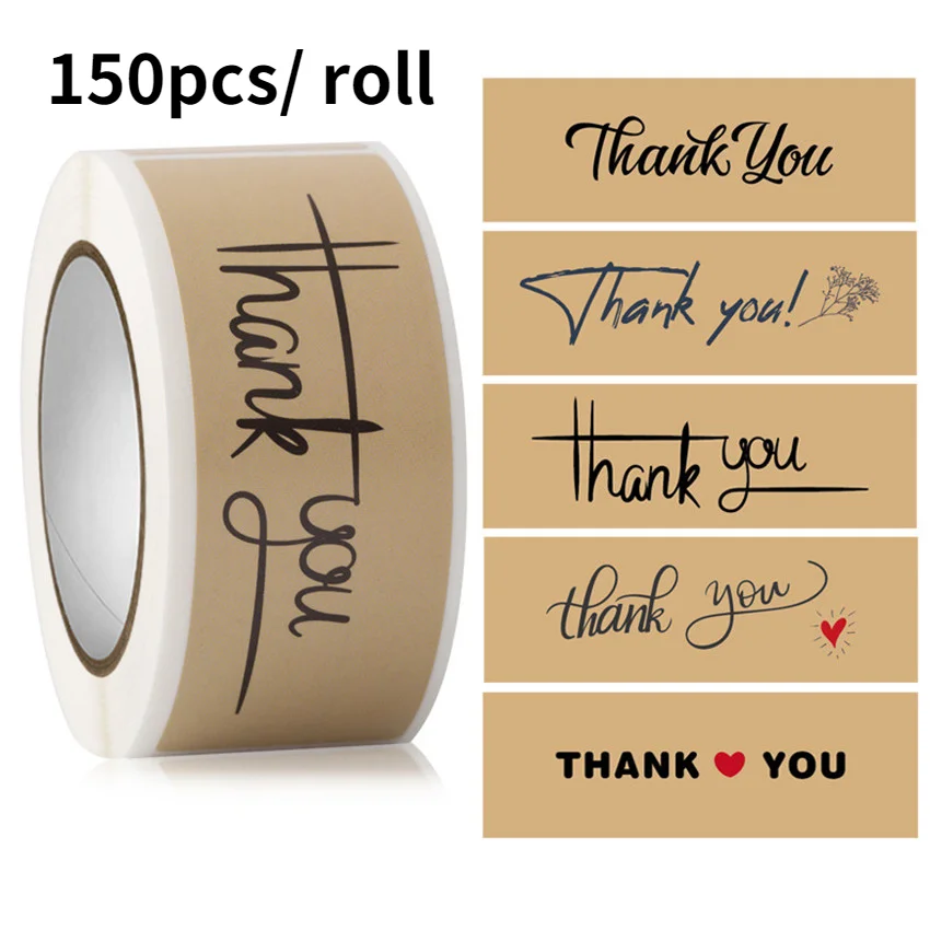 150pcs Kraft Paper Thank You Stickers Labels rectangle Sealing Stickers for Small Bsuiness Packages Gifts Bags Wedding decor