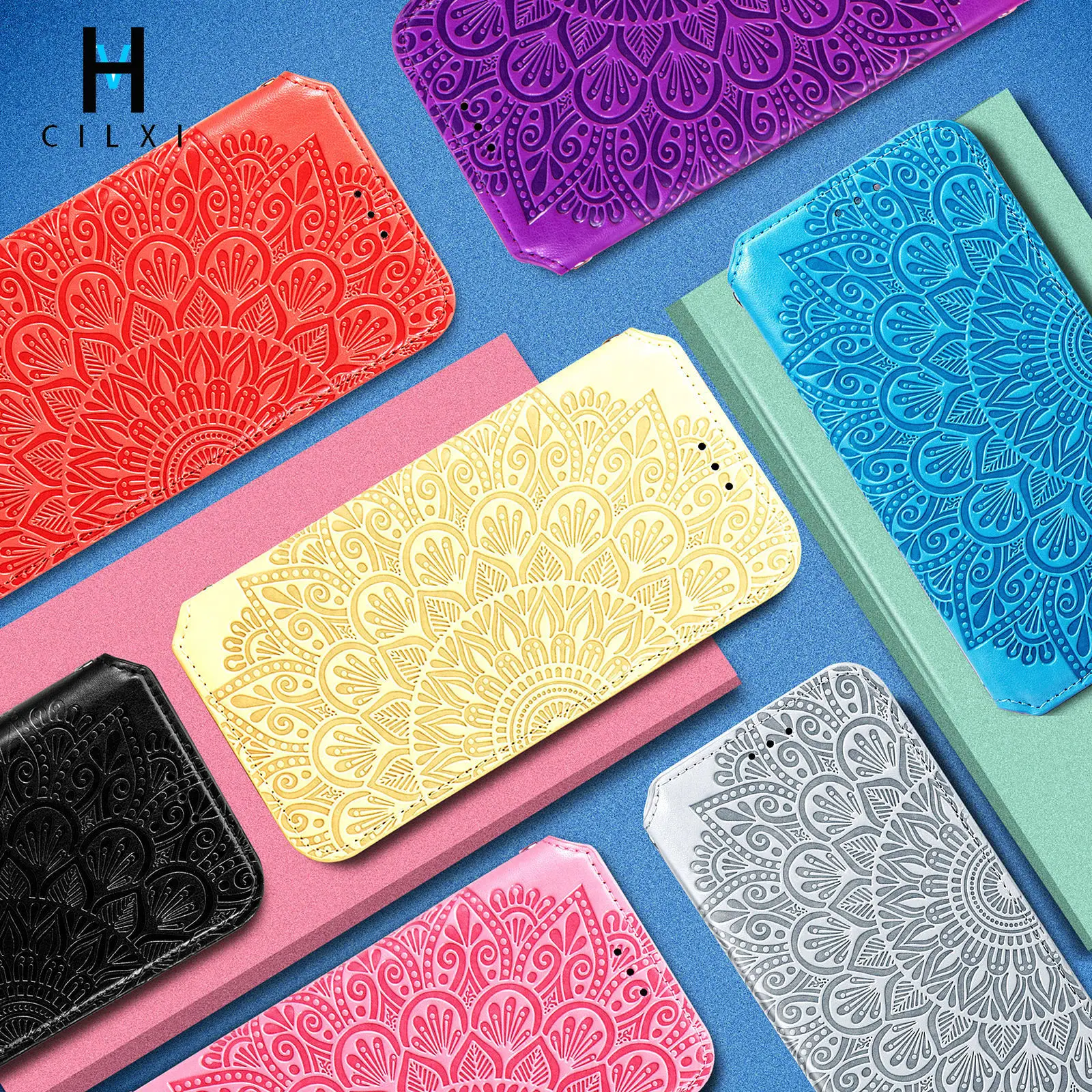 For Apple IPhone Leather Embossed Case Vhcilxi 2022 New Magnetic Flip Cover PU+TPU Fro IPhone 11 Pro Max Cases for Women