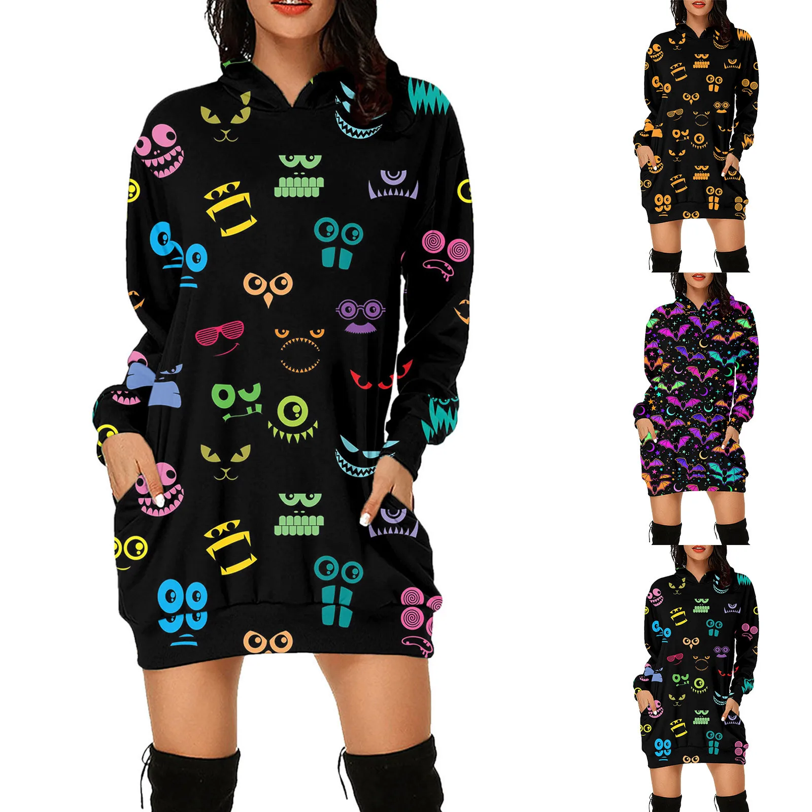 

Thin Women Zip up Hoodie Womens Halloween Casual Print Pocket Long Sleeve Hooded Pullover Long Pack Hip Zip up Womens Sweatshirt