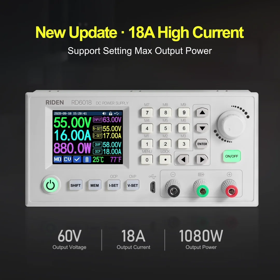 

Понижающий Регулируемый Модуль питания RD USB Wi-Fi RD6018W DC-DC, преобразователь напряжения, вольтметр 60 в 18 А