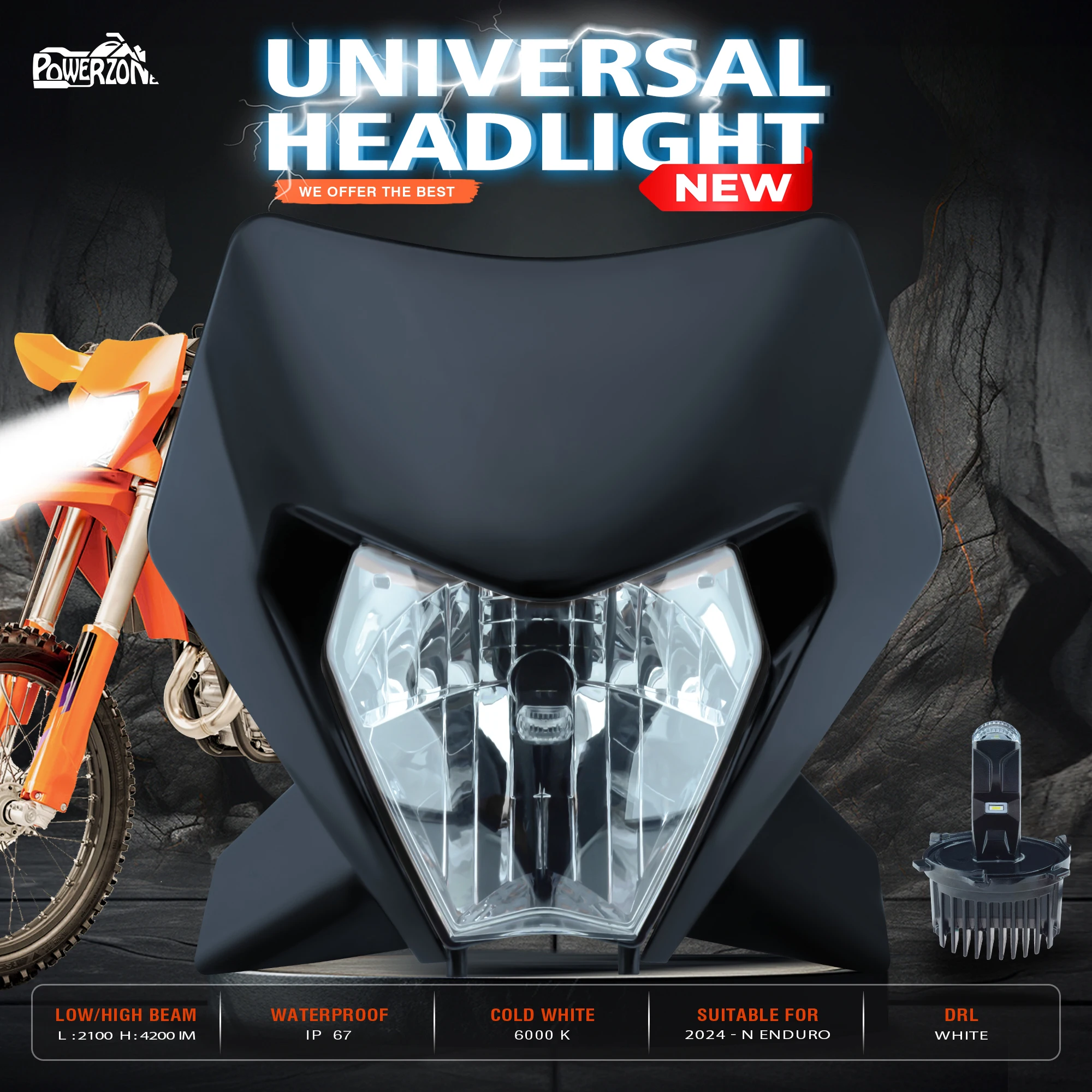 Powerzone 2024 фара для мотоцикла Dirtbike пит-байка KTM EXC XC SX XCW EXCF SXW SXF 125-500 головной