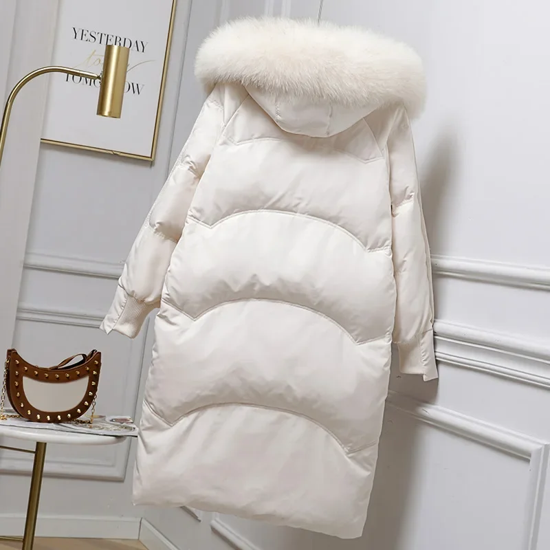 Женский пуховик с капюшоном из натурального Лисьего меха зимняя куртка Женская