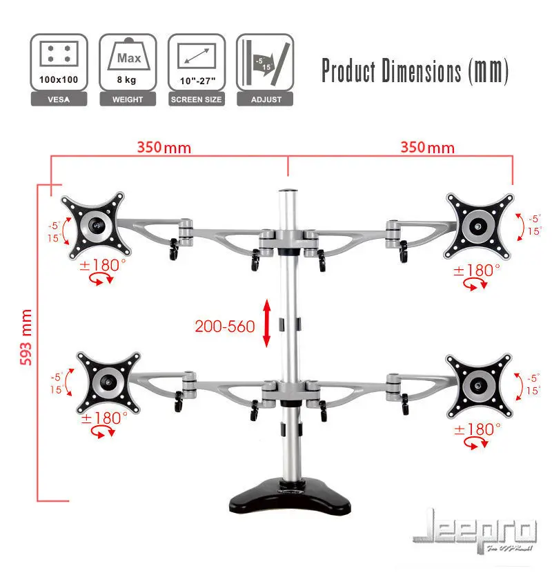 Настольная подставка для четырех компьютерных экранов держатель монитора