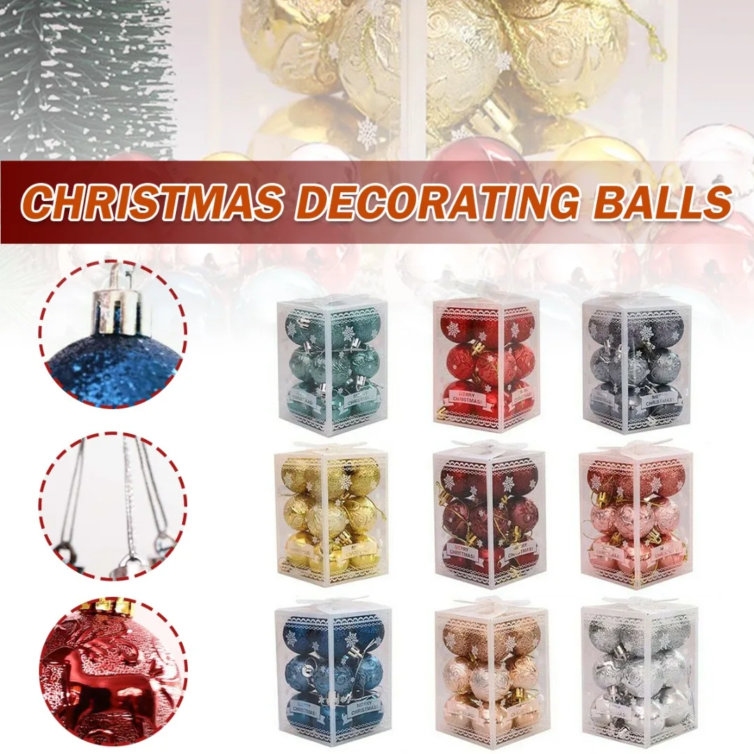 

12pcs Christmas Ball Ornaments Xmas Trees Pendent New Year Party Decoration Home Holiday Decor Supplies Red/Gold/Blue/Silver