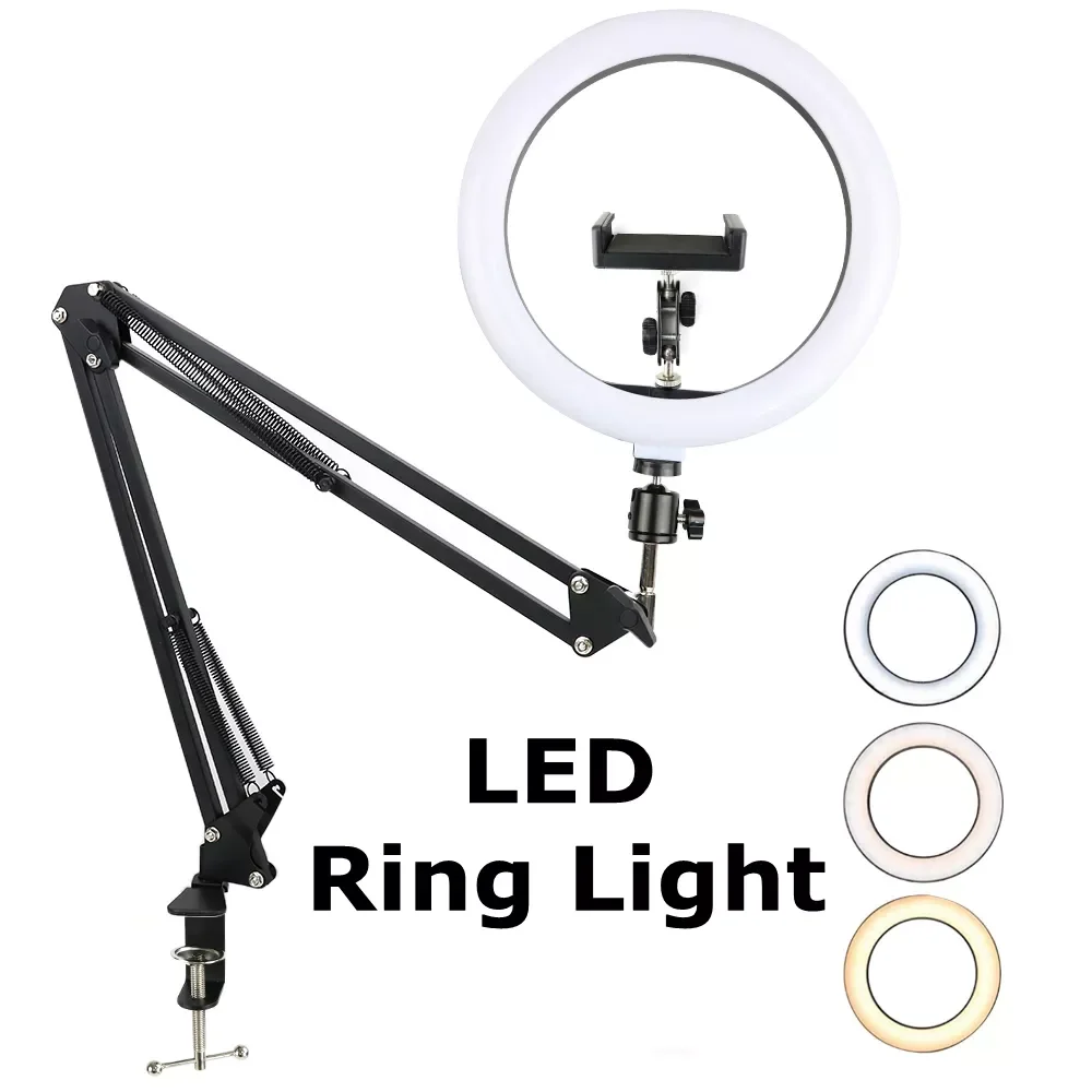 

Studio Camera LED Selfie Ring Light 26cm Ring Lamp with Stand Phone Holder Photography Ringlight for Youtube Live Lights