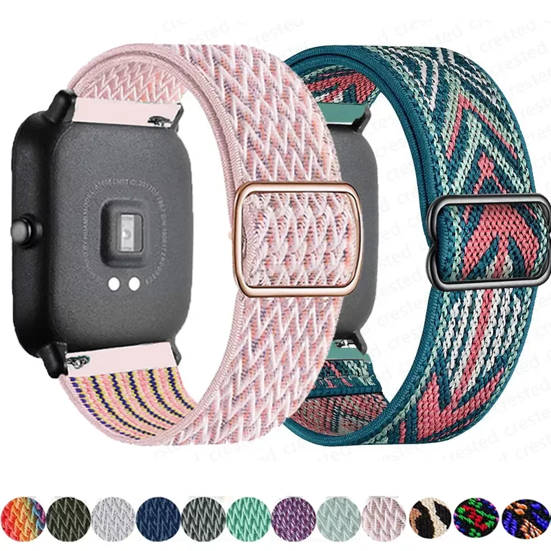 

20mm/22mm band For Amazfit GTS/2/2e/3/GTS2 Mini/GTR/3/Pro/GTR2/47mm/42mm/stratos Nylon Elastic Watch Bracelet bip strap