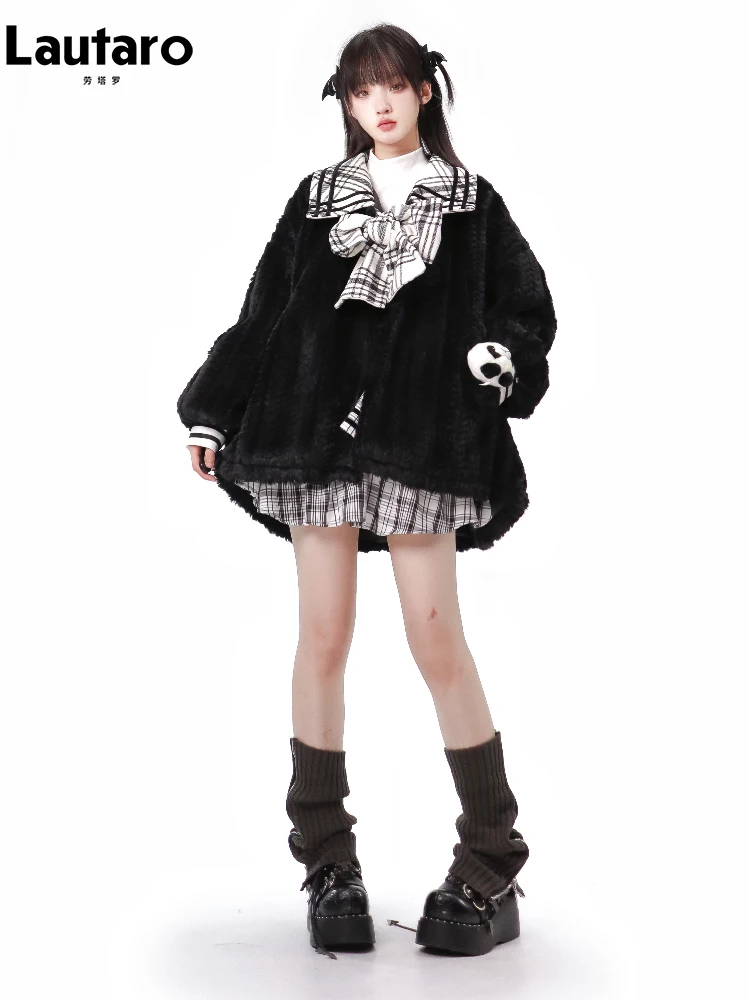 Lautaro Осень-зима Оверсайз Теплый Мягкий Красочный Плед Пэчворк Искусственный мех