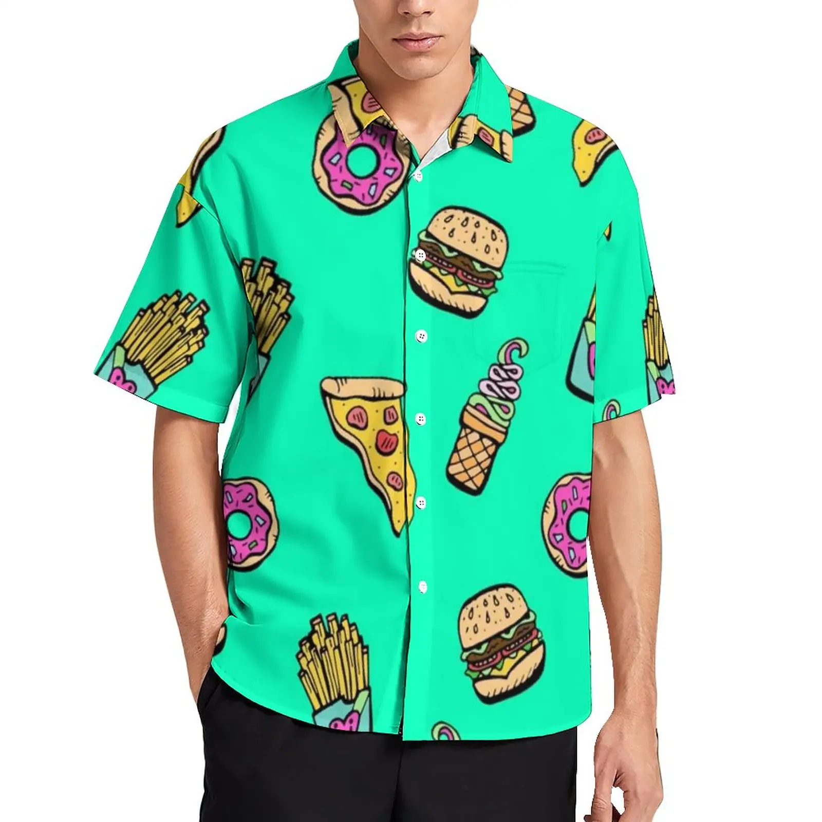

Cartoon Ice Cream Beach Shirt Foodie for Yo Bootie Hawaii Casual Shirts Man Aesthetic Blouses Summer Graphic Clothing Plus Size