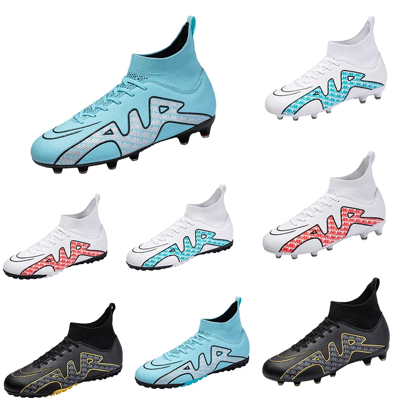 

New Professional Men's and Women's Football Boots Adult Kids TF/FG High Ankle Football Boots Spike Grass Training Sneakers