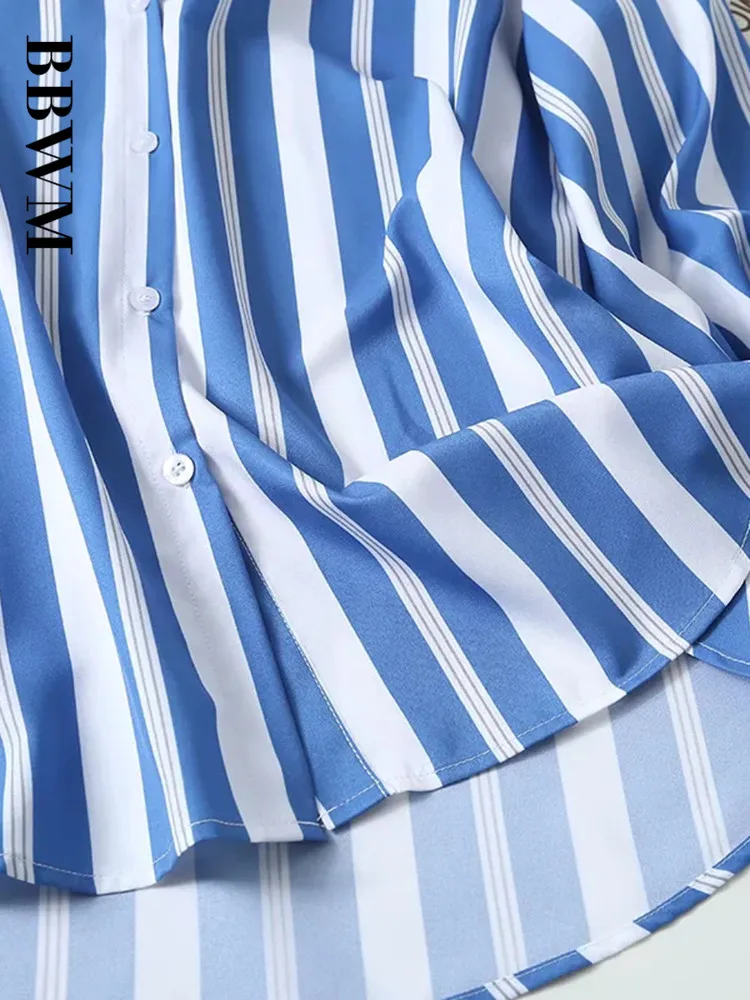 Женская свободная однобортная рубашка в полоску с длинным рукавом летние