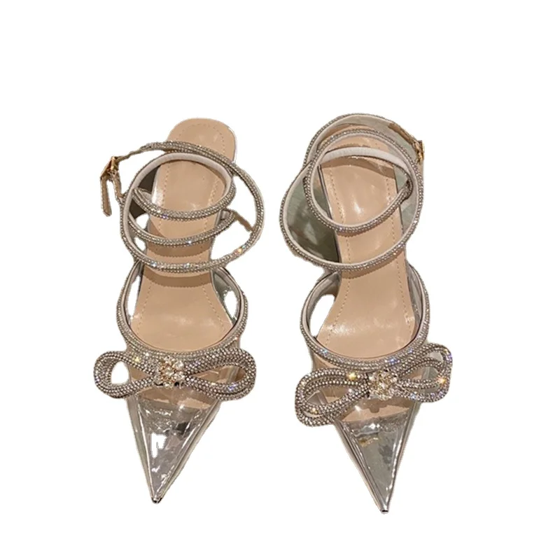 

Женские туфли на весну/осень 2023, модные туфли с узким ремешком и бантом-бабочкой, блестящие Лоскутные туфли с перекрестной шнуровкой и заост...