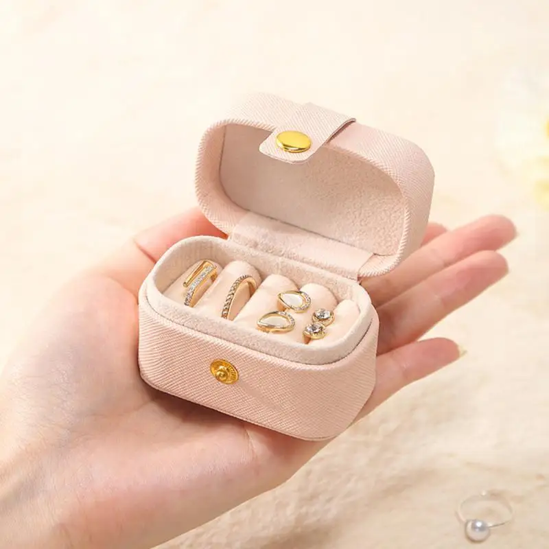 

Mini Ring Organizer Portable Jewelry Storage Box PU Leather Travel Earring Case Gift Packaging Display Holder