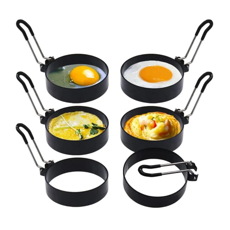 

6 штук кольца для яиц, круглое кольцо для готовки яиц, с резиновой ручкой, антипригарное кольцо для яиц, завтрака, сэндвича, кексов и т. д.