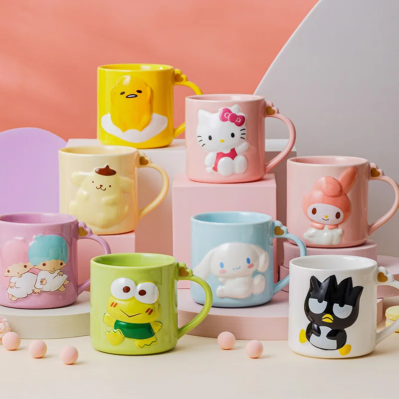 

8.5Cm Kawaii HelloKt Gudetama Cinnamoroll Badtz-Maru KEROKERO KEROPPI Mug Keramik Timbul Mug Kreatif