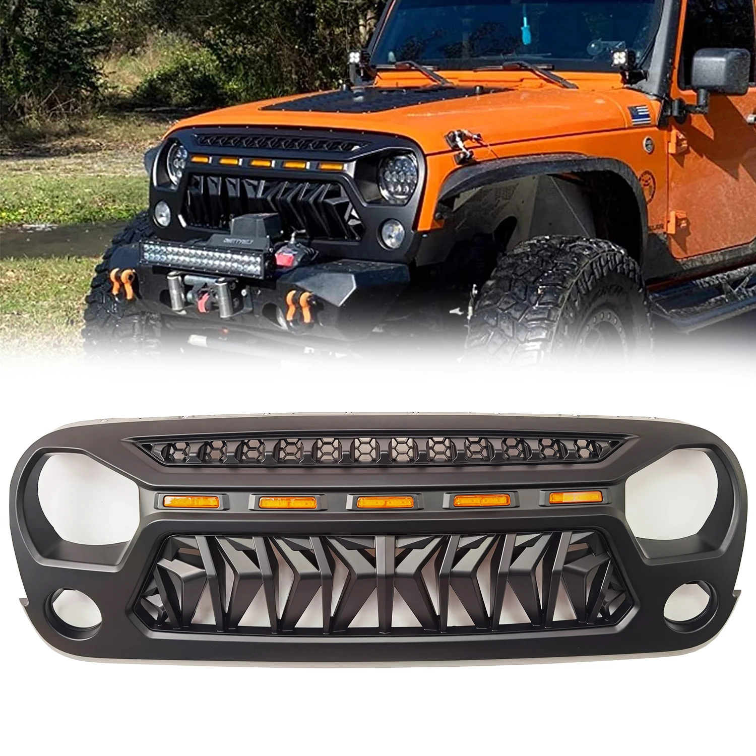 

SXMA J394 Grille Car Front Grill Mesh Racing Offroad Grilles With LED Light Exterior Decoration For Jeep Wrangler JK 07+