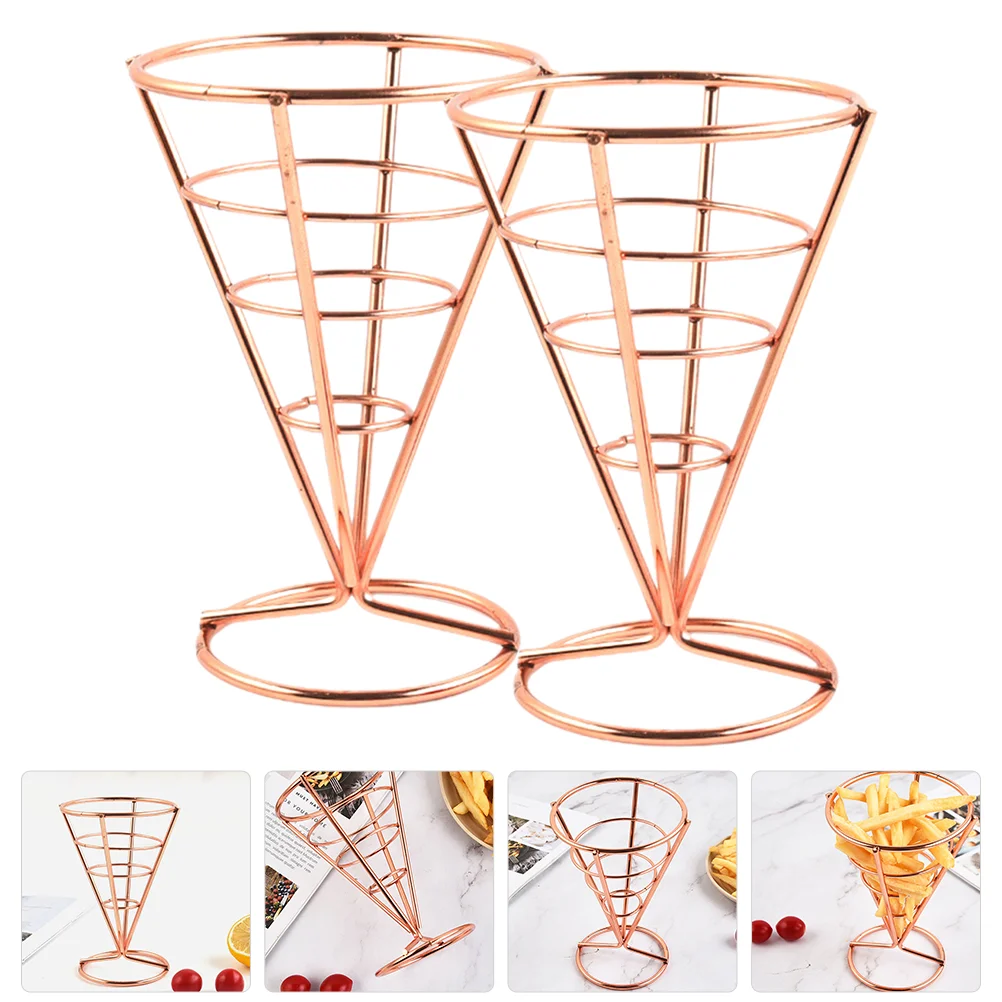 

2 Pcs French Fry Cups Fries Cone Holder Snack Stand Metal Appetizer Display Holders Waffle Ice Cream