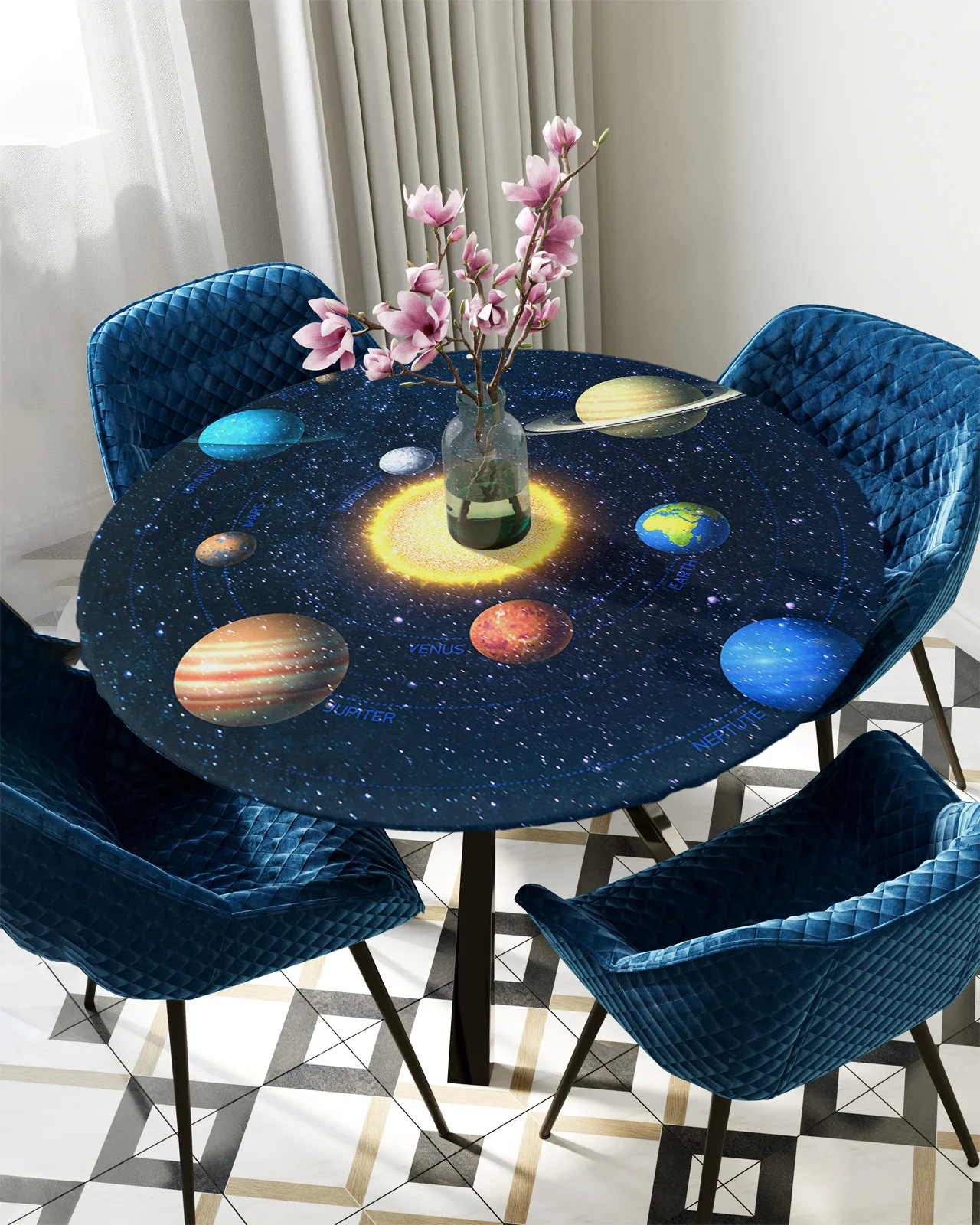 

Universe Starry Sky Solar System Planet Round Rectangle Waterproof Elastic Tablecloth Home Kitchen Dining Room Table Cloth Cover