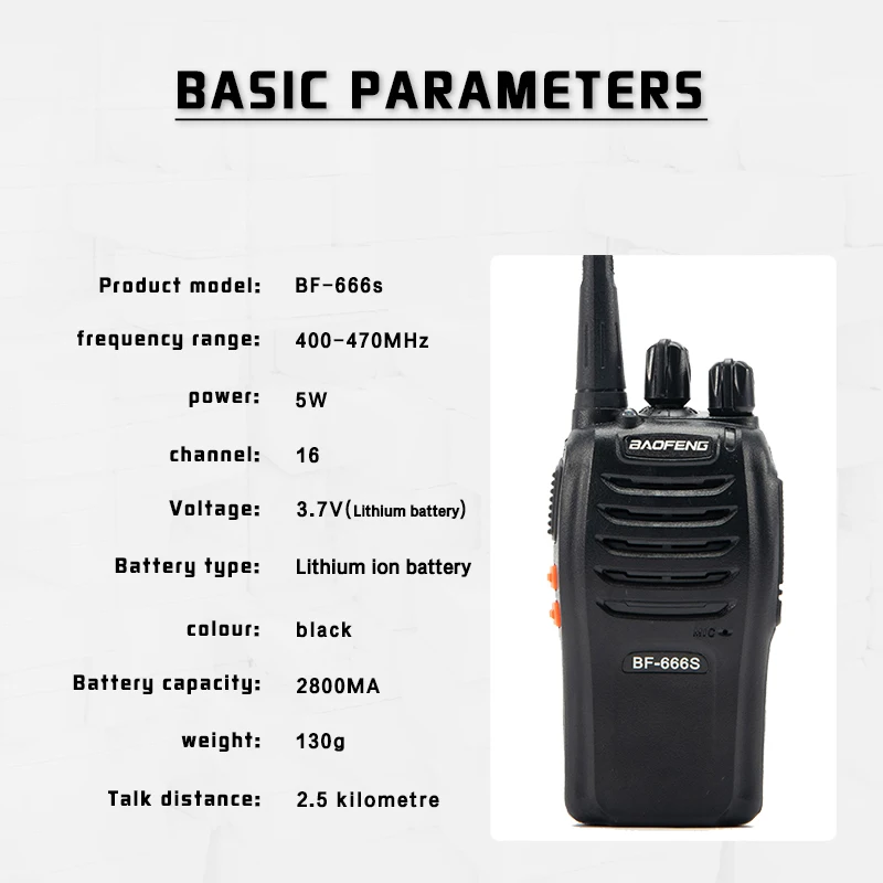 2PCS Baofeng BF-666S 666 S Two Way Radio Ham CB Walkie Talkie 400-470MHZ 5W 2800mAh Comunicador Transmitter Transceiver Portable