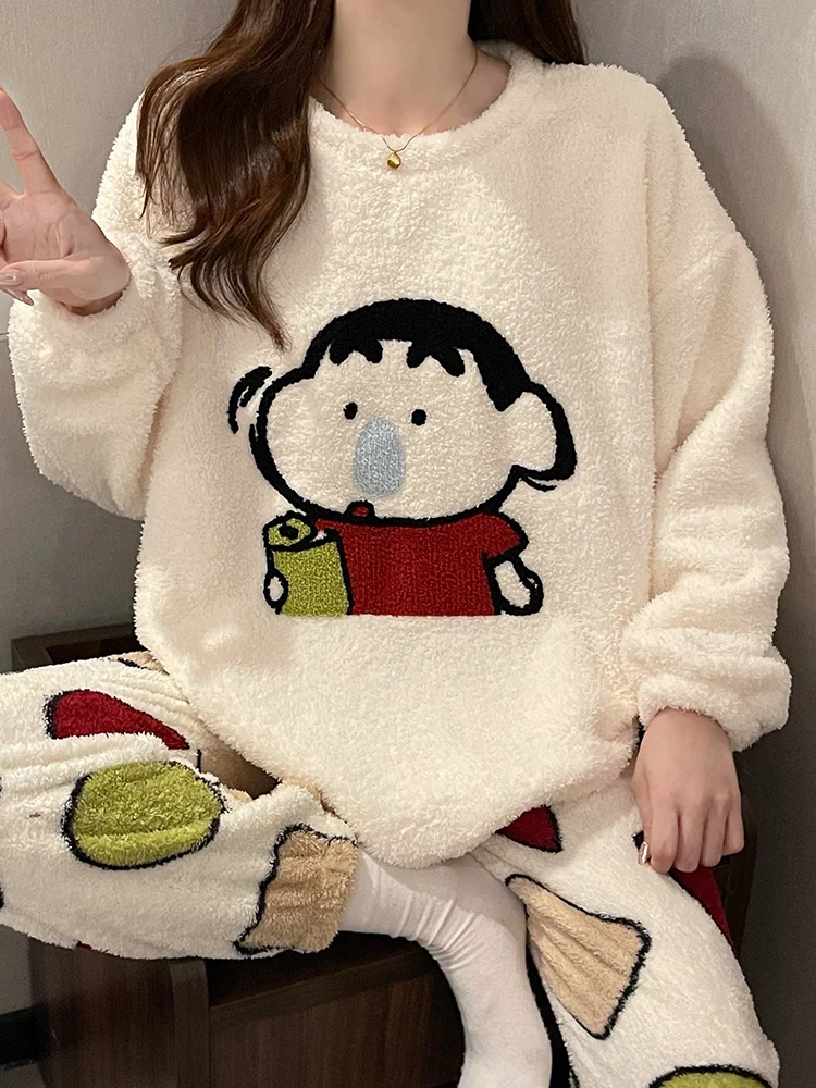 Новинка 2024 осенне-зимние пижамы из кораллового флиса женские утолщенные