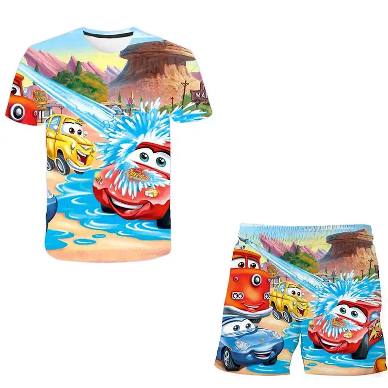

Route 66 Cars t shirts boys Suit Tshirt Shorts Summer Fashion Disney Cars tshirt 2 Piece Sets Kids Tracksuit boy's Kdis Clothes