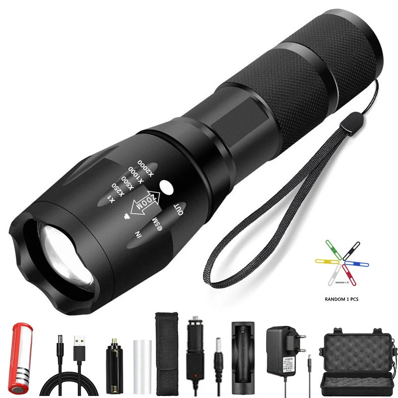 

Led Flashlight Ultra Bright Waterproof Torch T6/L2/V6 zoomable 5 Modes tactiacl flashlight for hunting use 18650 battery