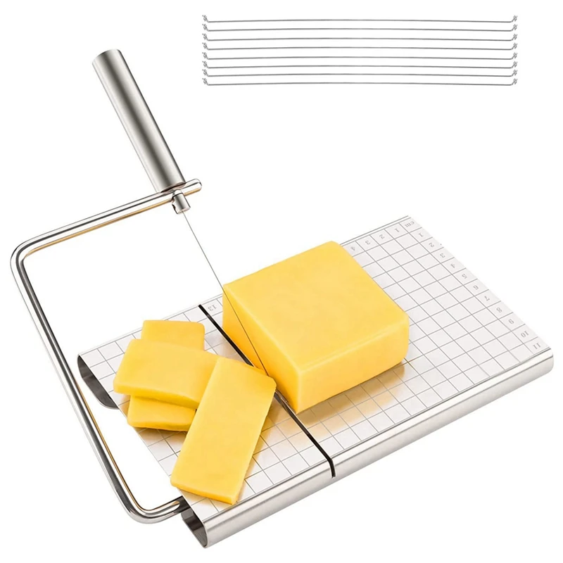 Rebanador de queso de acero inoxidable con 8 cables, cortador de queso para bloque, tabla de cortar, mantequilla de queso