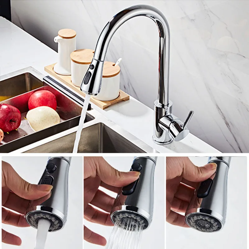 

Black Kitchen Faucet Pull Out Single Hole Handle Swivel 360 Degree Sink Water Mixer Tap Bathroom Shower Stream Sprayer Drainer
