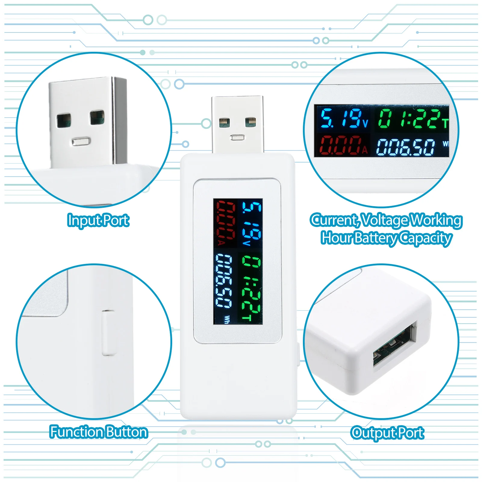 USB-тестер измеритель мощности и напряжения 4-30 в 0-195 А 0-Вт