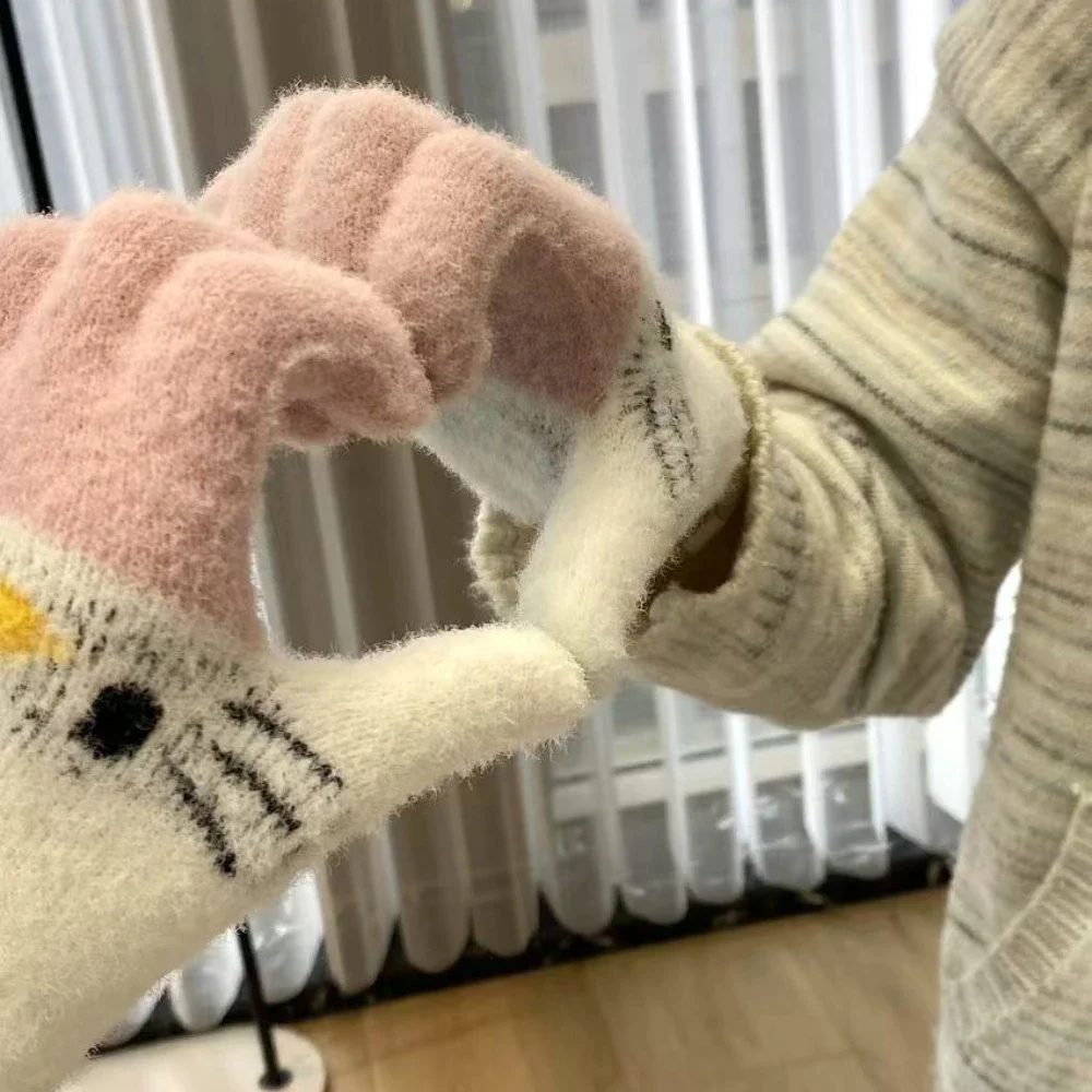 Miniso Hello Kitty перчатки милые вязаные с пятью пальцами зимние теплые для езды на