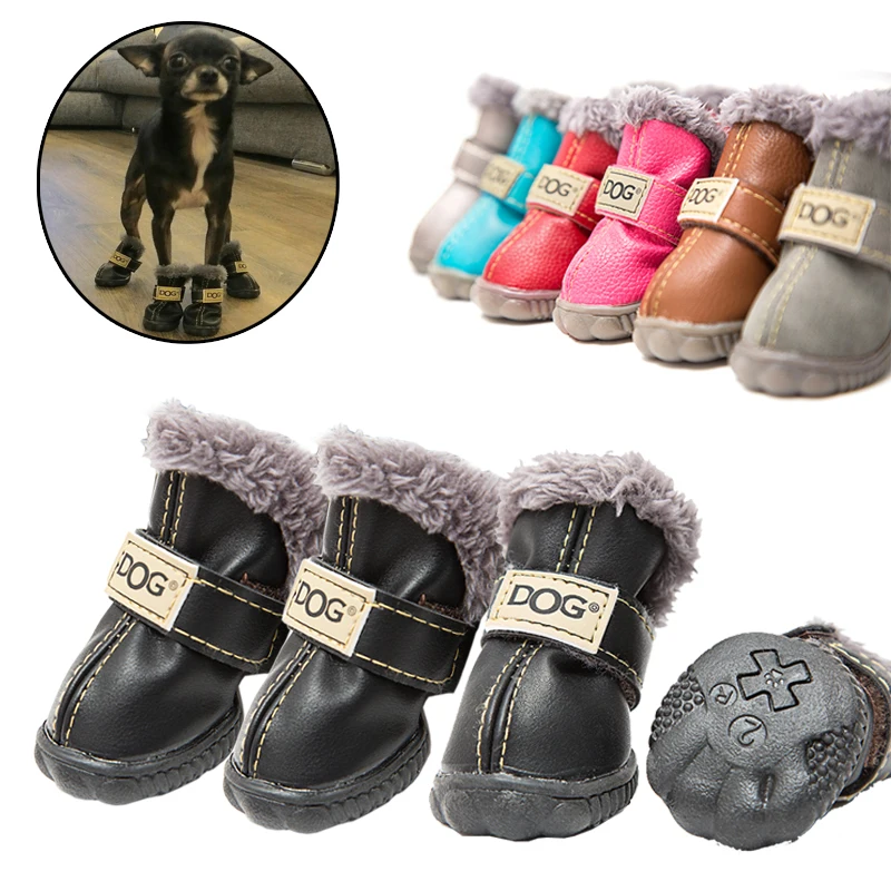 

Dogs Waterproof Cat Warm Dog Small Pets Shoes 4pcs Chihuahua Pet Dog Anti-slip Boots Cozy Puppy Products Dog Shoe For Winter For