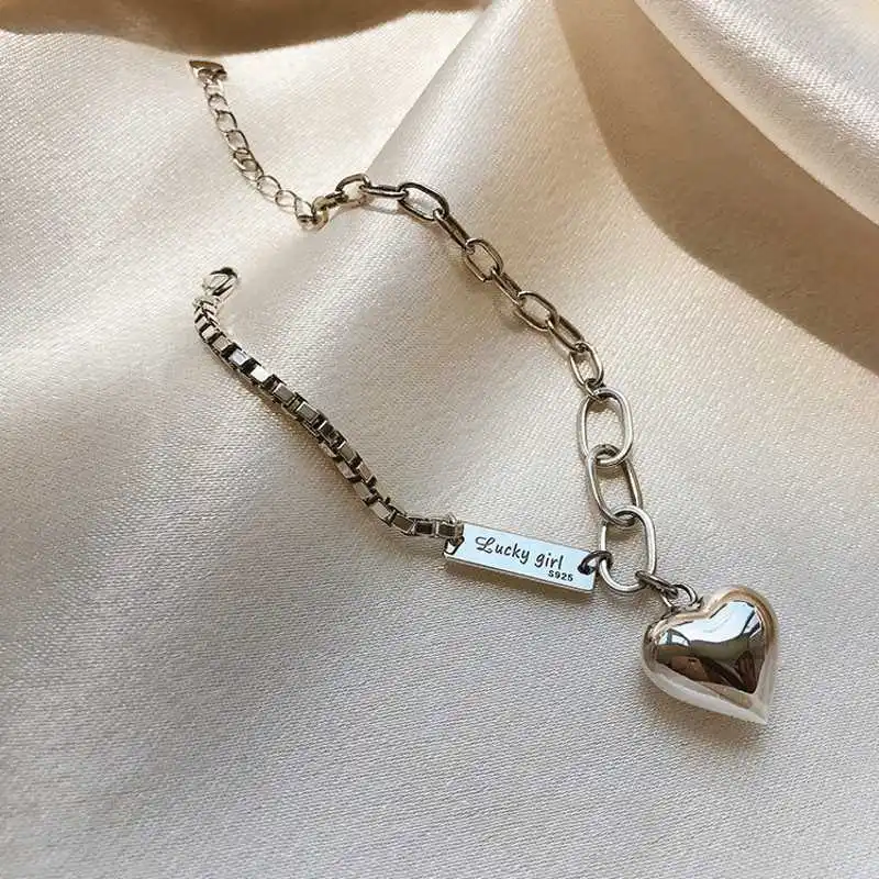 

Fashion 925 Sterling Silver Pendant Party Bracelet Silver LOVE Heart Jewelry
