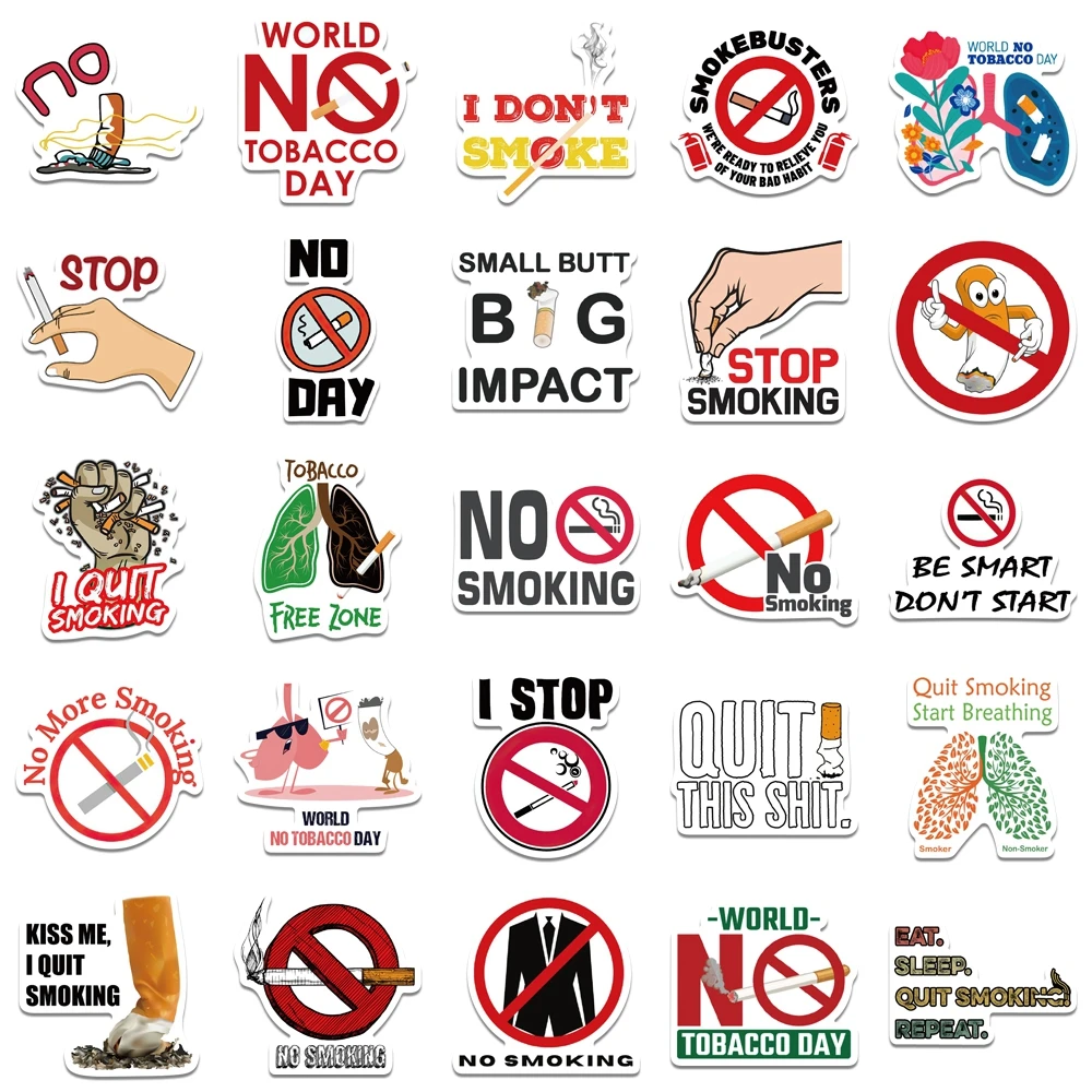 10/50PCS 5.31 World No Tobacco Day Smoking Sticker Perfect Cartoon Decal Stickers for Car Guitar Laptop Luggage Bike Kids Toy - купить по