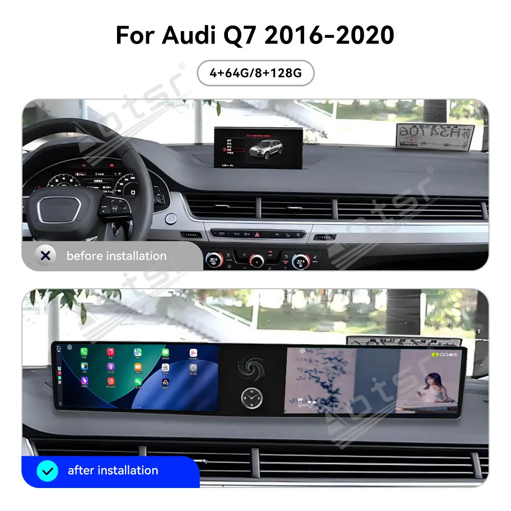 Фото Новый большой 24,6-дюймовый Android Auto для Audi Q7 2016-2020, обновленный автомобильный радиоприемник, стерео Carplay, GPS HD, навигационное устройство с сенсорным экраном и BT 5.0 №2