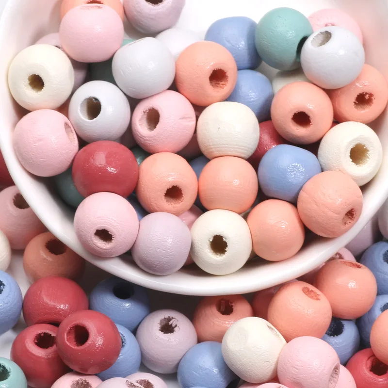 Круглые деревянные разноцветные бусины 8/10/14 мм 50-200 шт