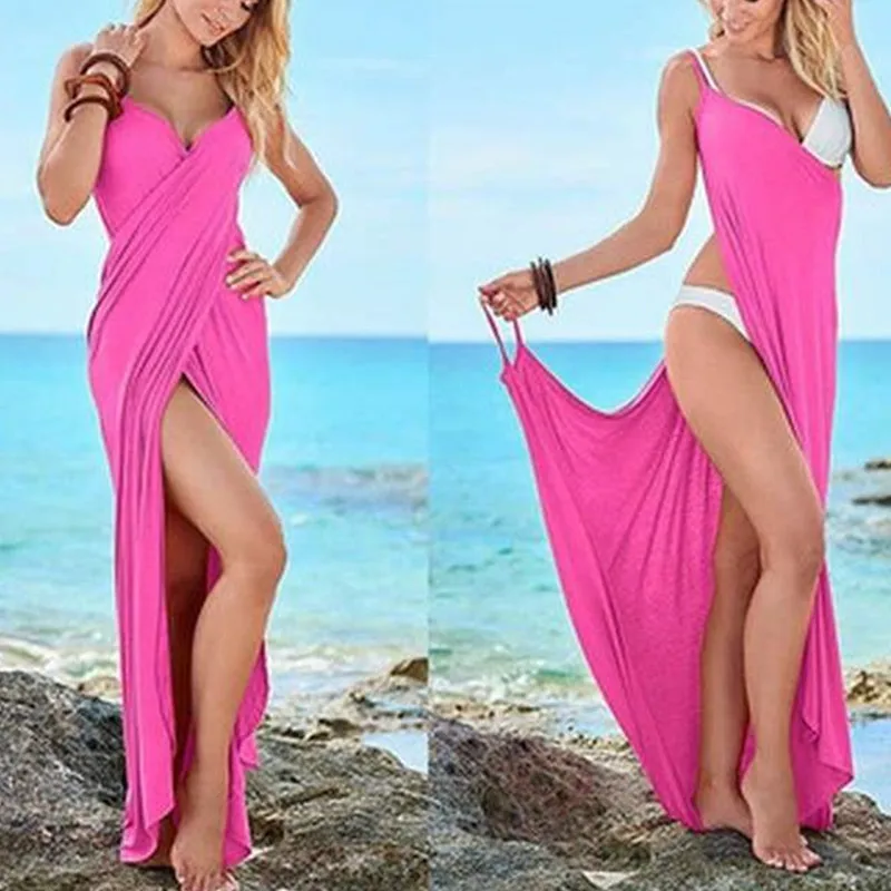 

2022 New Fashion Infinite Wear Maxi Dresses Women Red Color Sling Backless Swimwear Scarf Beach Cover Up Wrap Sarong Long Dress