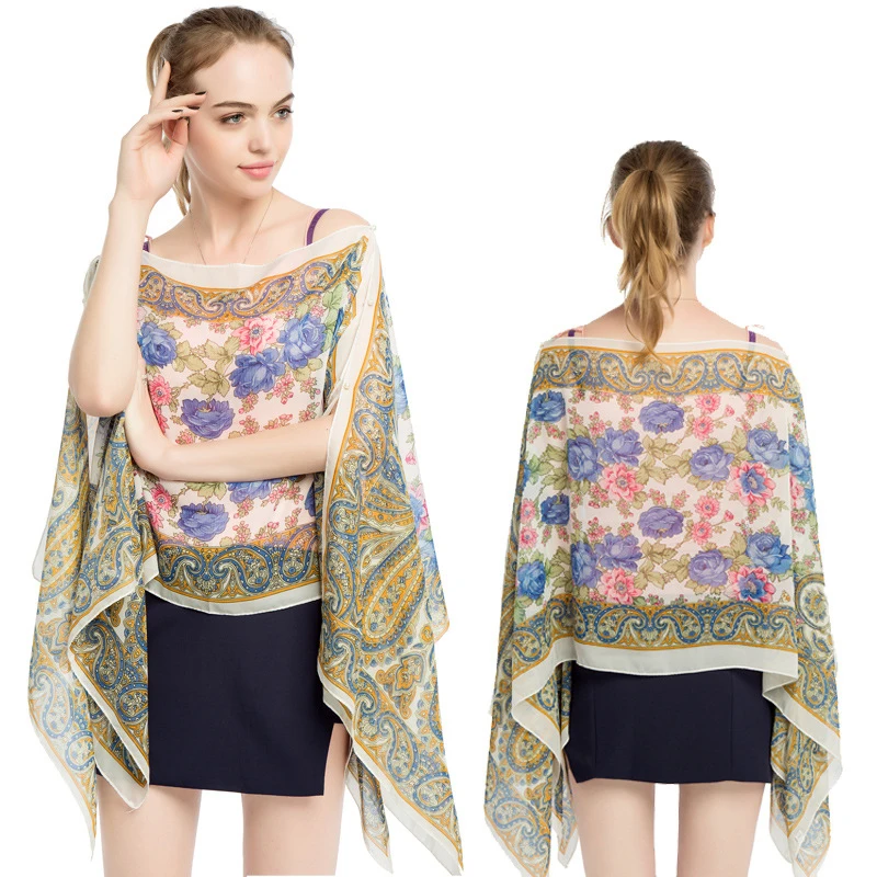 

Sunscreen Shawl Printing Chiffon Muffler Summer Women Scarf Beach Bikini Shawls Trendy Outdoor Sunshade Wraps Soft Female Tippet