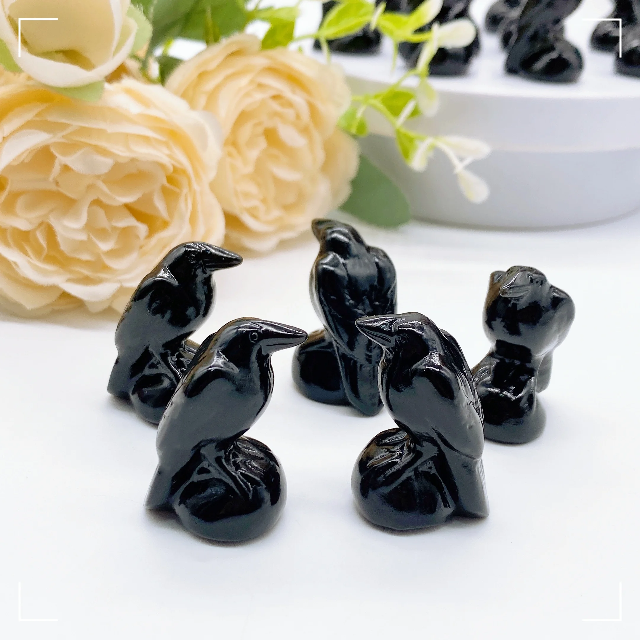 Статуя ворона из натурального черного обсидиана скульптура орнамент