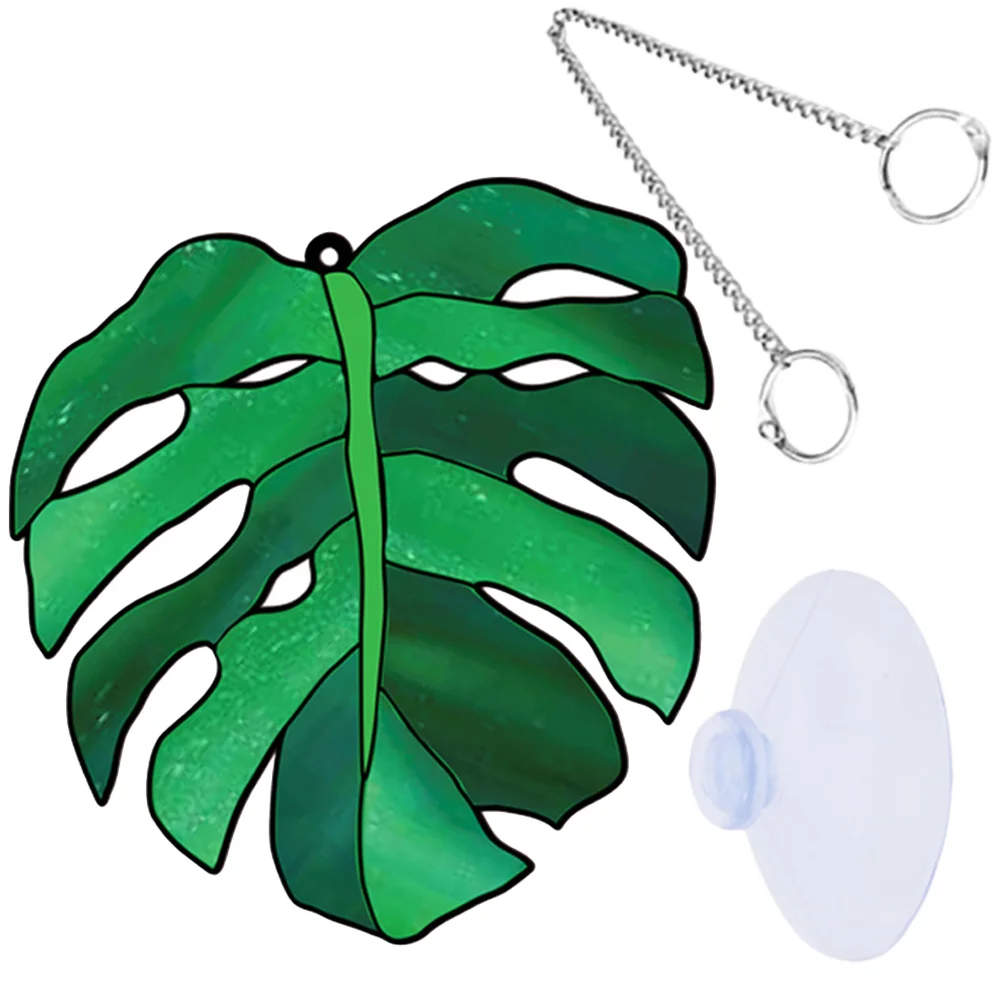 

2Pcs Window Decoration Stained Acrylic Leaf Pendant Leaf Window Pendant Party Window Hanging Decor
