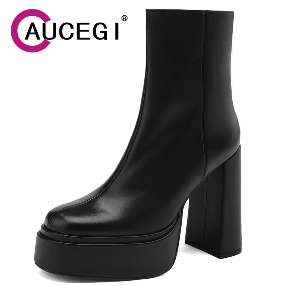 Классические простые весенне-осенние ботильоны Aucegi из натуральной кожи женские